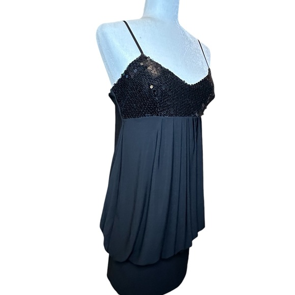 Black Sequin spaghetti strap Cocktail or formal dance mini‎ skirt Dress, sz 9/10 - Picture 4 of 10